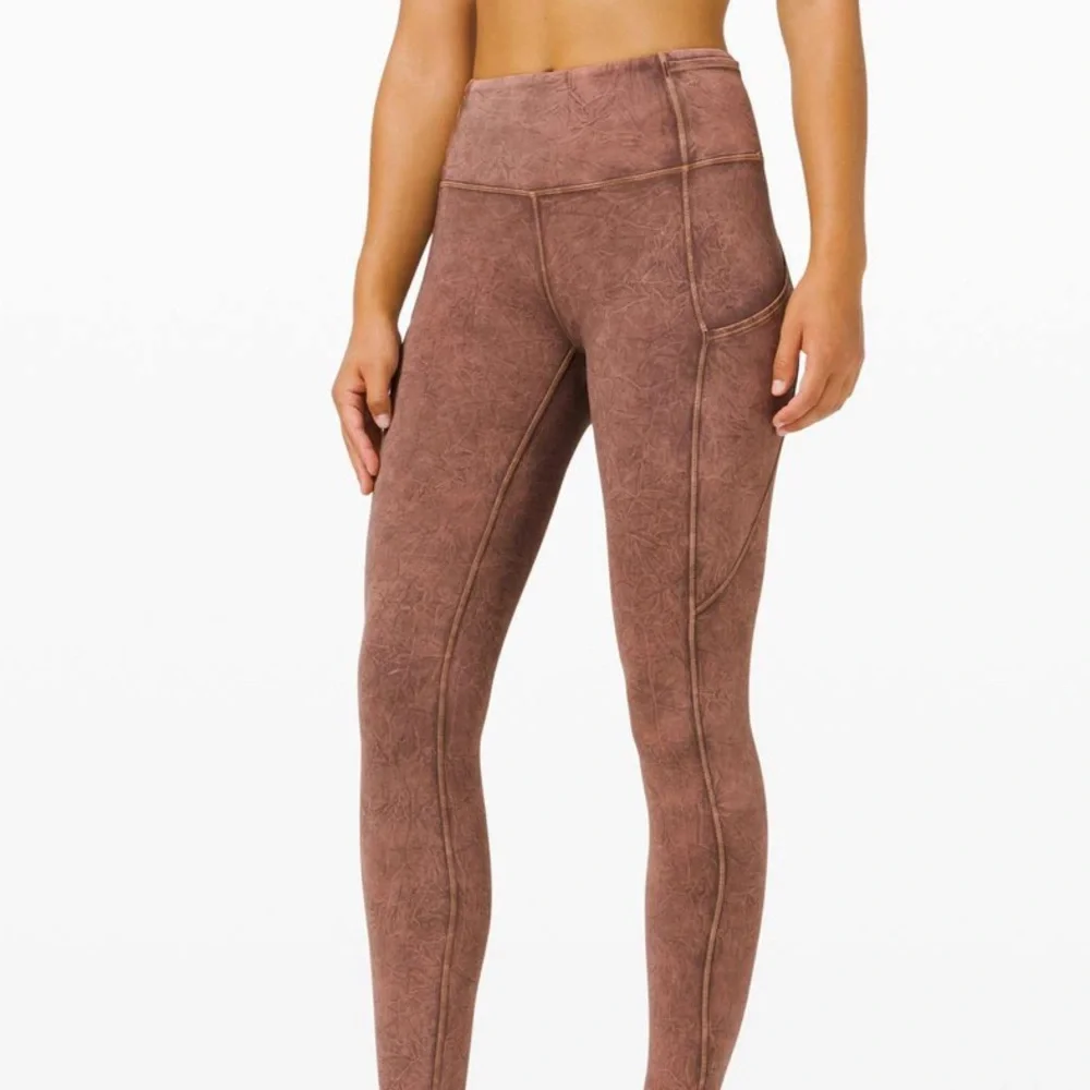 Lululemon Fast and Free Tight Leggings Side Pockets Ice Dye Wash Brown Earth 25”